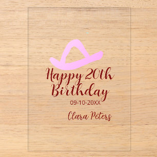 Invitations En Acrylique Joyeux 20e anniversaire fille cowboy rose nom date
