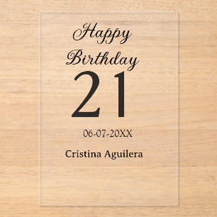 Invitations En Acrylique Joyeux 21e anniversaire lettre gras nom simple min