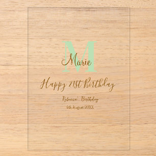 Invitations En Acrylique Joyeux 21e anniversaire vert ajouter nom monogramm