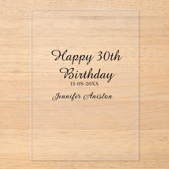 Invitations En Acrylique Joyeux 30e anniversaire ajouter nom date élégant s (Recto)