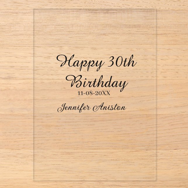 Invitations En Acrylique Joyeux 30e anniversaire nom date stylé simple  (Recto)