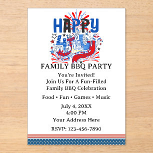 Invitations En Acrylique Joyeux 4 juillet Célébration Texte personnalisé