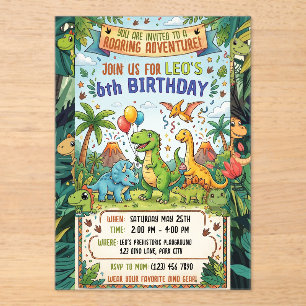 Invitations En Acrylique Joyeux 6ème anniversaire, aventure jungle pour Din