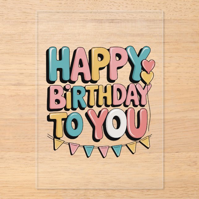 Invitations En Acrylique Joyeux Anniversaire Bulles (Recto)