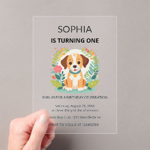 Invitations En Acrylique Joyeux Anniversaire Fleuriste Chien Enfants Premie