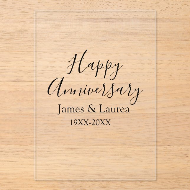 Invitations En Acrylique Joyeux anniversaire mariage nom date année simple  (Recto)