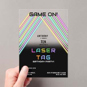 Invitations En Acrylique Joyeux Anniversaire Neon Laser Tag Coloré