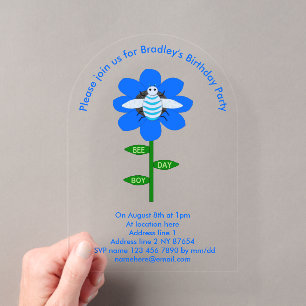Invitations En Acrylique Joyeux jour de l'abeille Garçon Bleu Anniversaire
