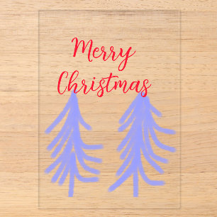 Invitations En Acrylique Joyeux Noël arbre de pin pastel rouge violet eau