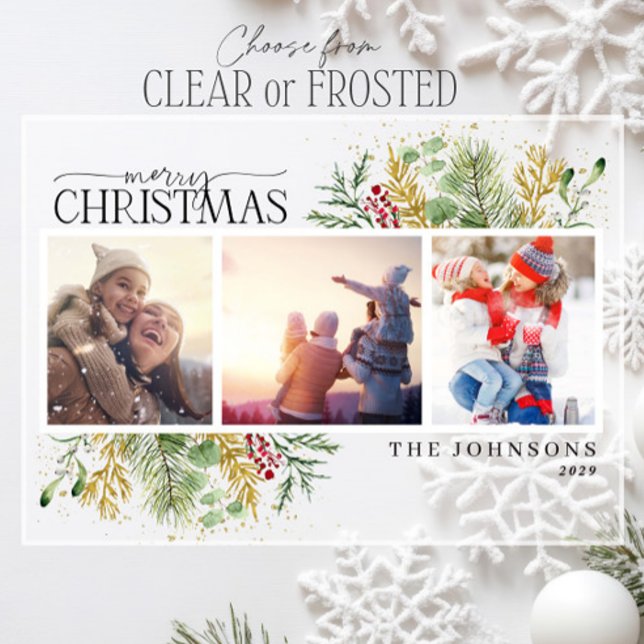 Invitations En Acrylique Joyeux Noël Gold Botanique Photo Holiday (Créateur téléchargé)