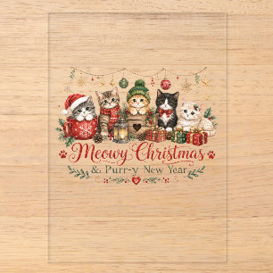 Invitations En Acrylique Joyeux Noël miaou et Bonne Année ronron