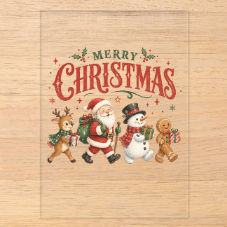Invitations En Acrylique Joyeux Noël Père Noël et Amis