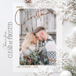 Invitations En Acrylique Joyeux Noël Script Photo Premier Noël<br><div class="desc">Célébrez votre tout premier Noël avec ce carte photo acrylique qui réchauffe le coeur, conçu pour capturer la joie intime de la saison. L'élégant script "Joyeux Noël" flotte au-dessus d'une belle image personnelle de vous et de votre bien-aimé enveloppé dans la chaleur des vacances. Que ce soit en manteaux d'hiver...</div>