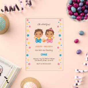 Invitations En Acrylique Jumeaux Bébé Garçon Fille Premier Anniversaire 2