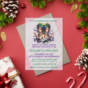 Invitations En Acrylique Jumeaux Zodiaque Baby Shower Lavande et Vert