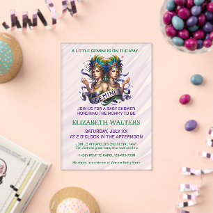 Invitations En Acrylique Jumeaux Zodiaque Baby Shower Lavande et Vert