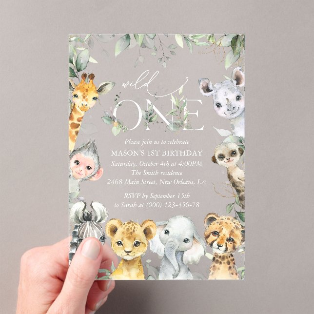 Invitations En Acrylique Jungle Animals, Safari, Wild One, First Birthday (In situ (ordinateur de poche))