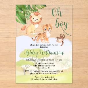 Invitations En Acrylique Jungle Safari Animaux Oh Baby shower Garçon