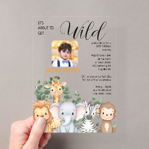 Invitations En Acrylique Jungle Safari "Ça va être sauvage" Baby Shower