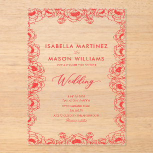 Invitations En Acrylique jus de fleurs françaises rouges mariage classique