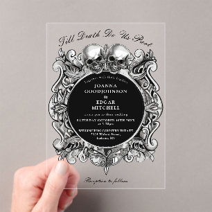 Invitations En Acrylique Jusqu'à la mort crânes gothiques mariage gothique