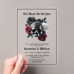 Invitations En Acrylique Jusqu'à la mort Faisons-nous partie Mariage noir g