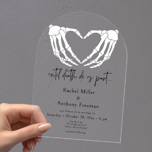 Invitations En Acrylique Jusqu'à la mort, mains de squelette, arche de mari