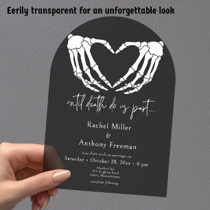 Invitations En Acrylique Jusqu'à la mort Squelette mains Arch Mariage noir