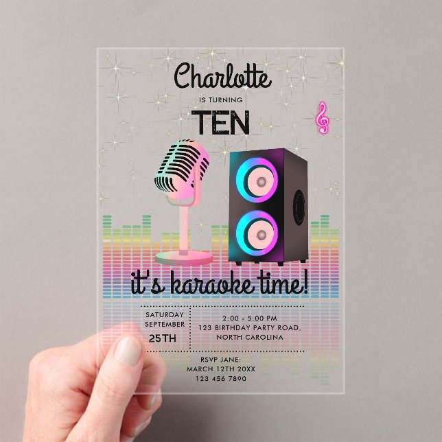 Invitations En Acrylique Karaoke Neon Glow Singing Music Party Birthday (In situ (ordinateur de poche))