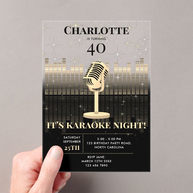 Invitations En Acrylique Karaoke Night Black Gold Singing Birthday Party (In situ (ordinateur de poche))