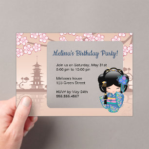 Invitations En Acrylique Keiko Kokeshi Fenêtre transparente Anniversaire Be