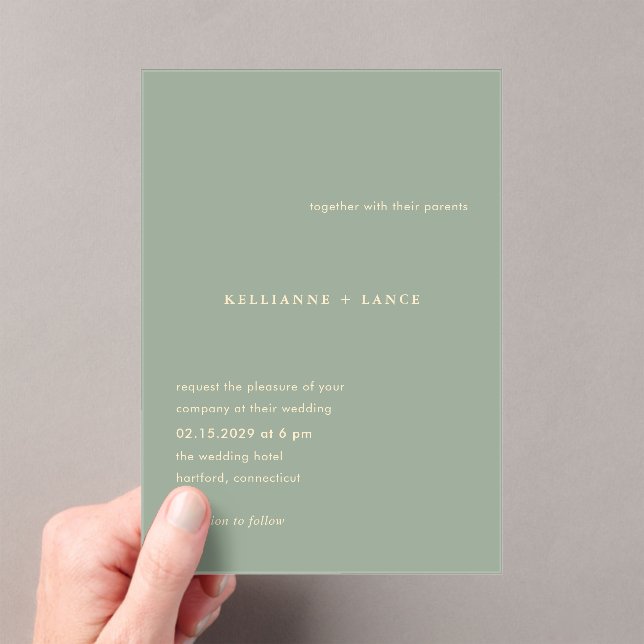 Invitations En Acrylique Kellianne Sage Green Mariage moderne (In situ (ordinateur de poche))