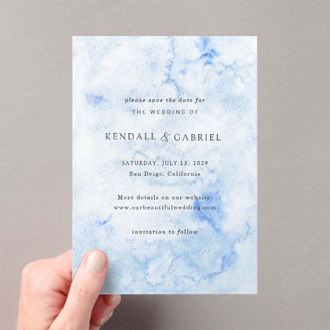 Invitations En Acrylique Kendall Blue Elegant Wedding Enregistrer la date (In situ (ordinateur de poche))