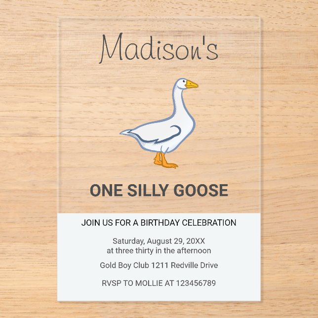 Invitations En Acrylique Kids One Silly Goose First Birthday (Recto)