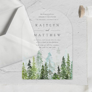 Invitations En Acrylique La collection de mariage forêt de pins aquarelle