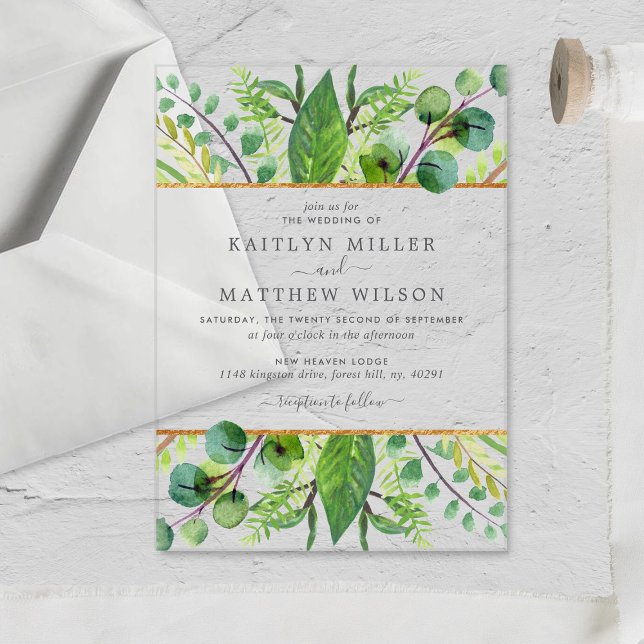 Invitations En Acrylique La Collection de Mariage Vert et Or (Créateur téléchargé)