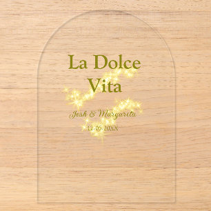 Invitations En Acrylique La Dolce Vita jaune couple marié Nom date paillett