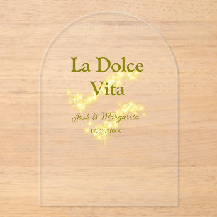 Invitations En Acrylique La Dolce Vita jaune mariage couple Nom date glit