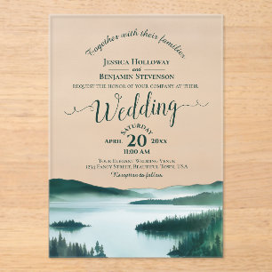 Invitations En Acrylique Lac de montagne paisible Élégant mariage calligrap