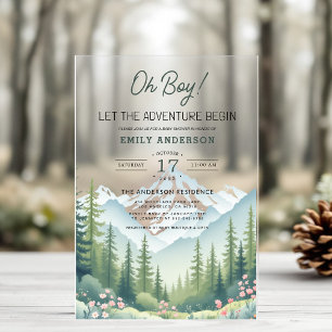 Invitations En Acrylique Laisser l'aventure commencer Baby shower forestier