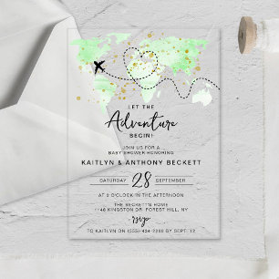 Invitations En Acrylique "Laissons Commencer L'Aventure !" Baby shower Cart