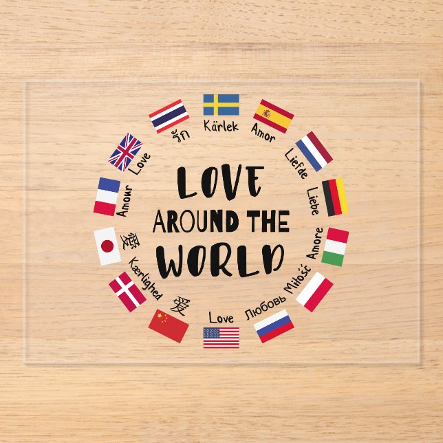 Invitations En Acrylique L'amour autour des langues du monde  (Recto)