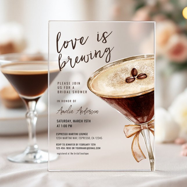 Invitations En Acrylique L'amour brasse la Fête des mariées Espresso Martin (Créateur téléchargé)
