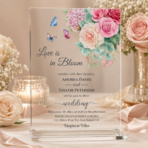 Invitations En Acrylique L'amour est en fleurs Papillons Mariage