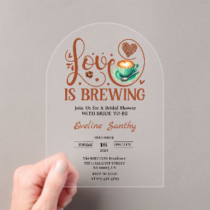 Invitations En Acrylique L'Amour se prépare Cappuccino Cœur Baby Shower de 
