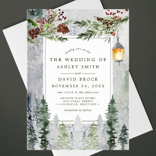 Invitations En Acrylique Lanterne de mariage botanique aux arbres de pin hi
