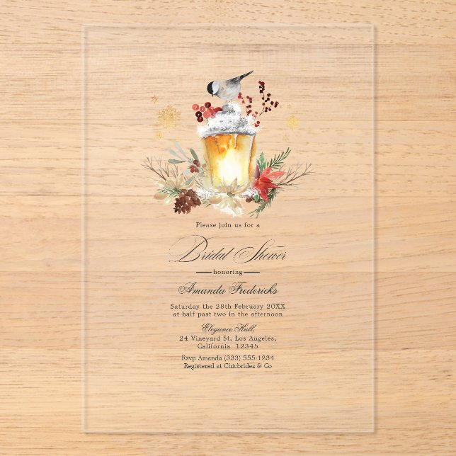 Invitations En Acrylique Lanterne rustique d'hiver Mariage transparent (Recto)