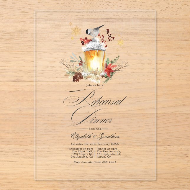 Invitations En Acrylique Lanterne rustique d'hiver pour dîner de répétition (Recto)