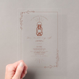 Invitations En Acrylique Lanterne Vintage Floral Rustique Terracotta Mariag