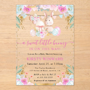 Invitations En Acrylique Lapin de Pâques et fleurs à l'aquarelle Baby Showe